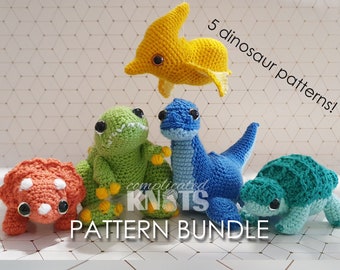 Crochet Pattern bundle - All 5 Dinosaurs! T-Rex, Ankylosaur, Plesiosaur, Pterodactyl, Triceratops