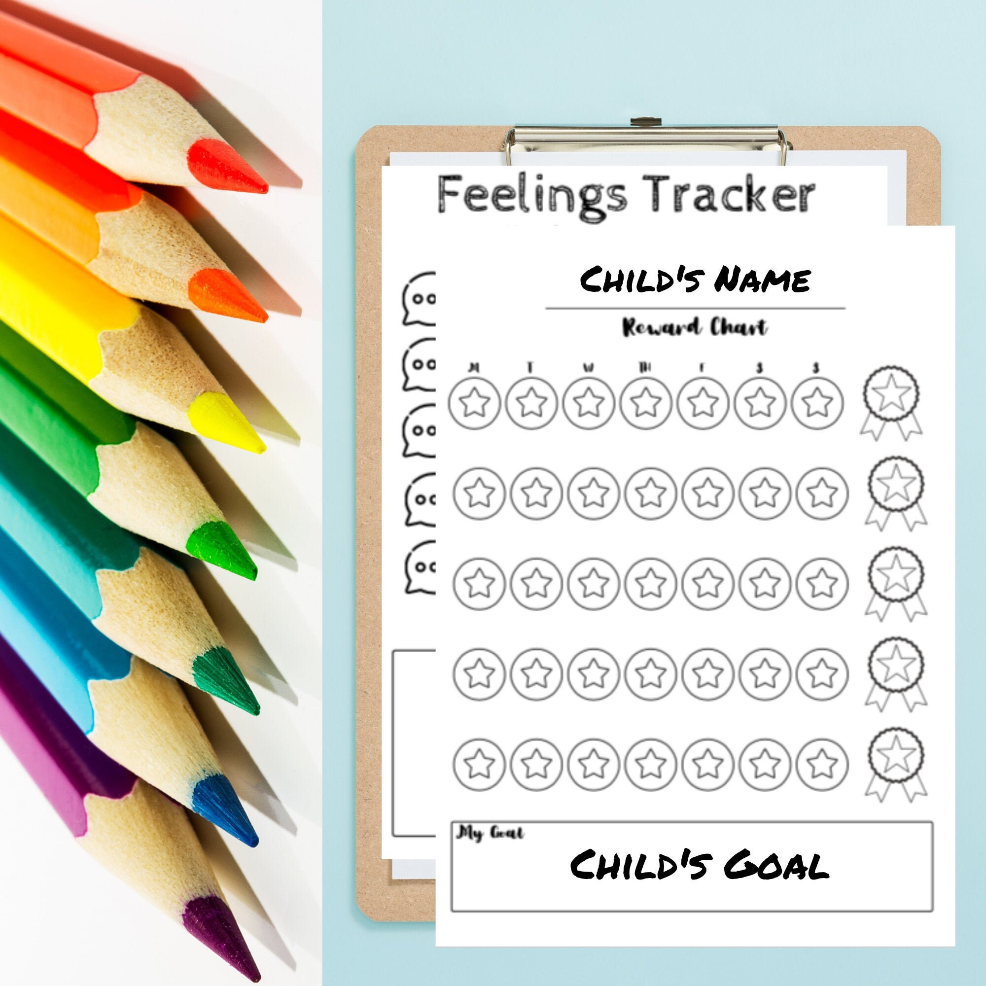 Kids rewards chart Feelings tracker Instant download | Etsy