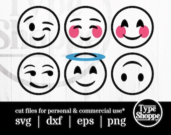 Emoji SVG Design | Flirty Emoji Faces | Original Art Hand-Designed Emojis | Graphics for Cricut & Cameo Silhouette | 6-Pack Emoticons