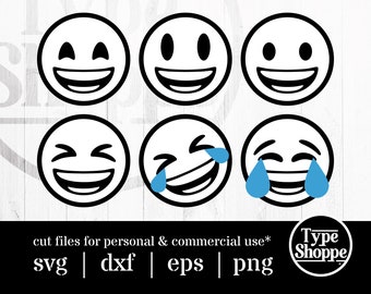 Emoji SVG Design | Happy Set 1 Emoji Faces | Original Art Hand-Designed Emojis | Graphics for Cricut & Cameo Silhouette | 6-Pack Emoticons