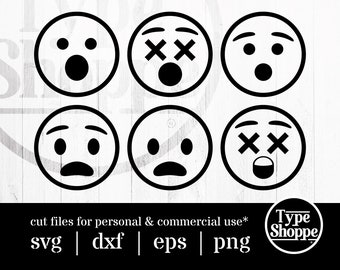Emoji SVG Design | Surprised Emoji Faces | Original Art Hand-Designed Emojis | Graphics for Cricut & Cameo Silhouette | 6-Pack Emoticons