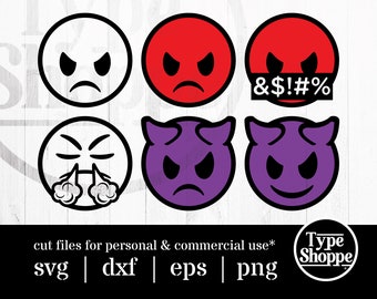 Emoji SVG Design | Angry Emoji Faces | Original Art Hand-Designed Emojis | Graphics for Cricut & Cameo Silhouette | 6-Pack Emoticons