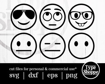 Emoji SVG Design | Random Set 2 Emoji Faces | Original Art Hand-Designed Emojis | Graphics for Cricut & Cameo Silhouette | 6-Pack Emoticons