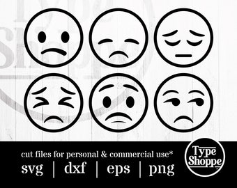 Emoji SVG Design | Sad Set 1 Emoji Faces | Original Art Hand-Designed Emojis | Graphics for Cricut & Cameo Silhouette | 6-Pack Emoticons