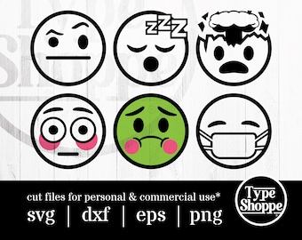 Emoji SVG Design | Random Set 1 Emoji Faces | Original Art Hand-Designed Emojis | Graphics for Cricut & Cameo Silhouette | 6-Pack Emoticons