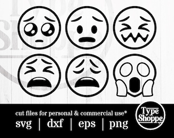 Emoji SVG Design | Worried Emoji Faces | Original Art Hand-Designed Emojis | Graphics for Cricut & Cameo Silhouette | 6-Pack Emoticons