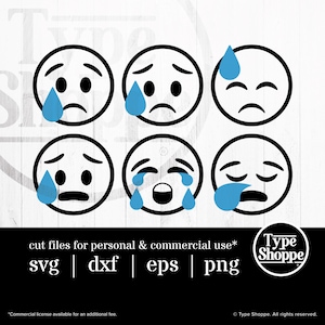 Emoji SVG Diseño / Triste Set 2 Emoji Caras / Original Arte Diseñado a mano Emojis / Gráficos para Cricut & Cameo Silhouette / 6-Pack Emoticons