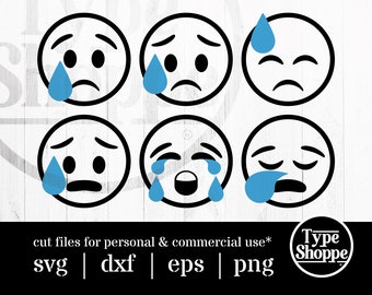 Emoji SVG Design | Sad Set 2 Emoji Faces | Original Art Hand-Designed Emojis | Graphics for Cricut & Cameo Silhouette | 6-Pack Emoticons