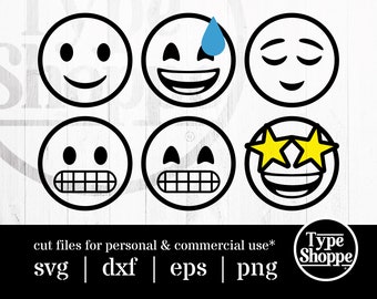 Emoji SVG Design | Happy Set 2 Emoji Faces | Original Art Hand-Designed Emojis | Graphics for Cricut & Cameo Silhouette | 6-Pack Emoticons