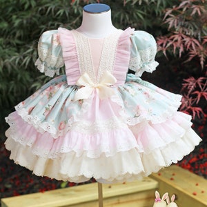 Girls Pink Ruffle Dress, Toddler Floral Party Dress, Baby Birthday Dress, Fancy Girls Dress