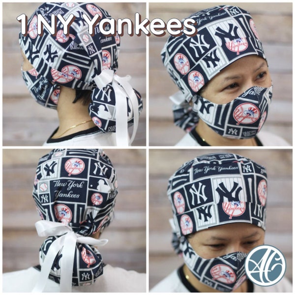 Handmade MLB Cotton Surgical/Scrub Cap, Fitted/Classic/Ponytail/European Styles, NY Yankees, Mets, Nationals, Cubs, Pirates, Braves, & More!