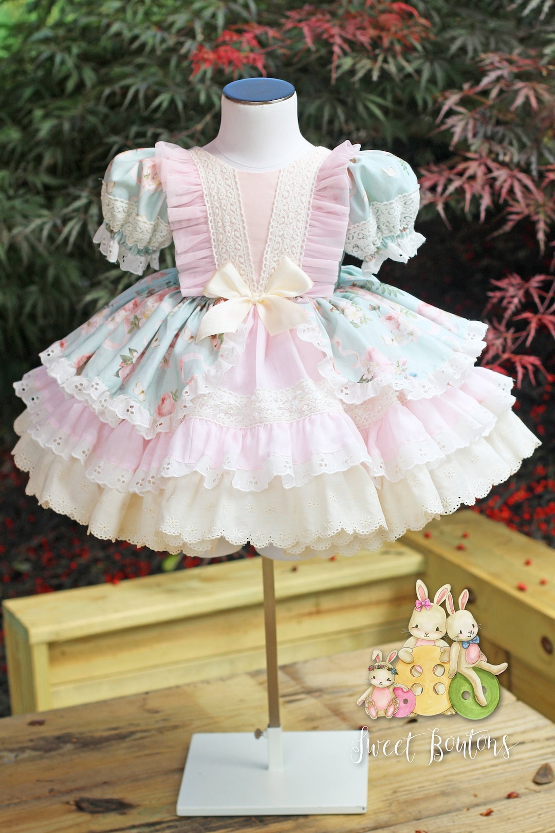 Girls Pink Ruffle Dress, Toddler Floral Party Dress, Baby Birthday