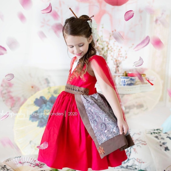 Girl Mulan Disney Inspired Princess | Mulan Cosplay | Mulan Costume | Disney Princess Dress | Disney Twirl Dress | Girls Halloween dress