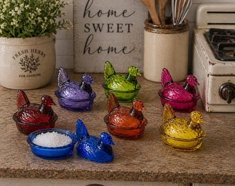 Mini Salt Cellar - Glass Nesting Hen| Hand Blown Recycled | Farmhouse Kitchen Decor, Ring Holder