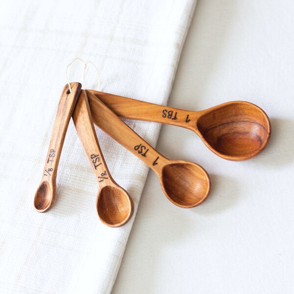 Measuring Spoon Set | Hand Carved Wood | Reclaimed Wood | Coffee Wood, Maca Wood, Laurel Wood | Home Cook & Baker Gift Ideas