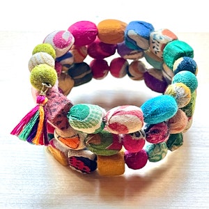 Bracelet | Statement Spiral Bracelet | Ethically Sourced Jewelry | Handmade | Sustainable | Kantha Bead | Upcycled Sari | Gift Idea