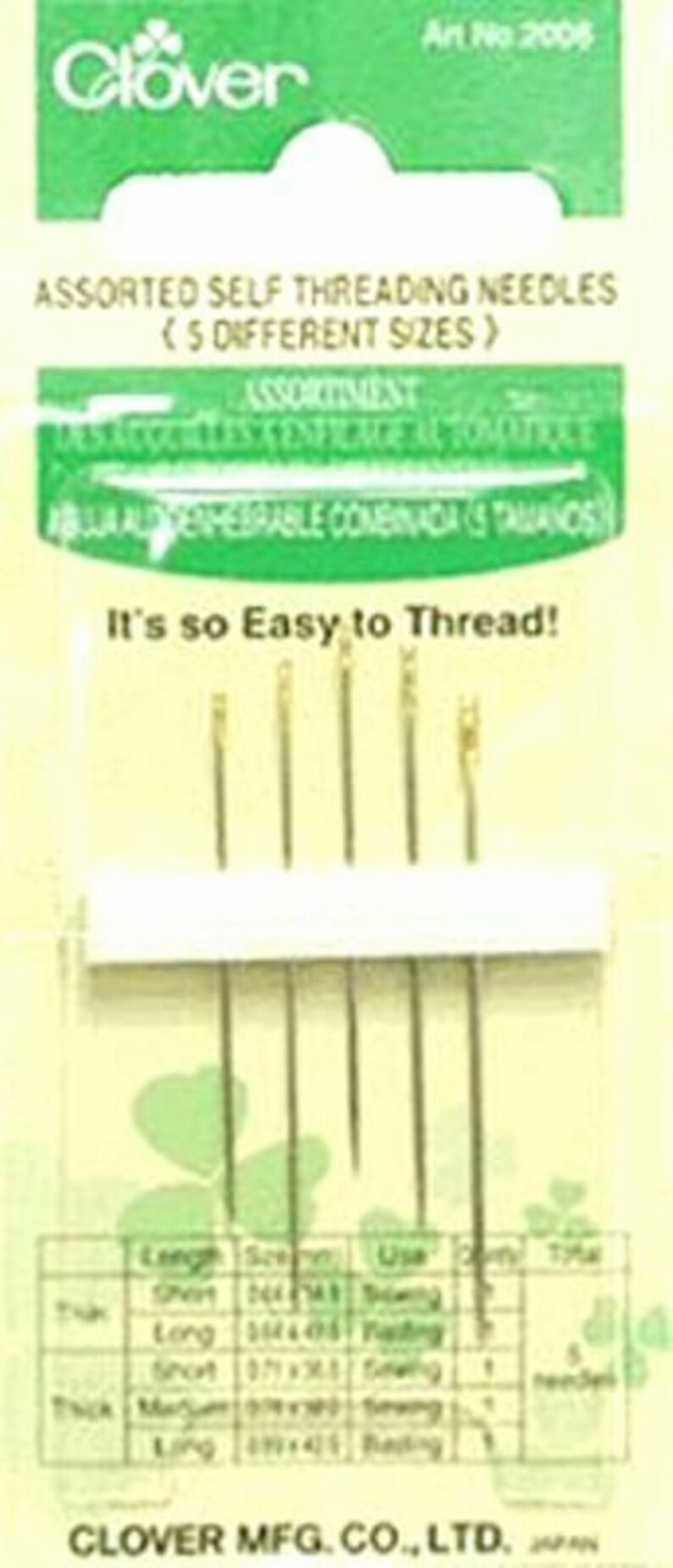 Clover Self Threading Needles Asst 5 Pcshand Sewing Etsy