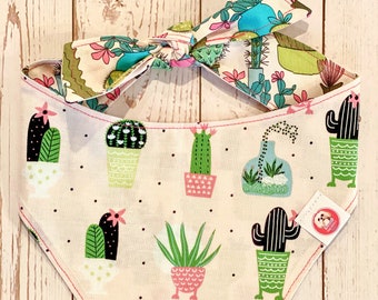 Cactus Dog Bandana, Succulent Dog Bandana, Reversible Dog Bandana, Dog Bandana, Tie On Bandana, Reversible Pet Bandana, Dog Bandanas