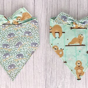 Sloth Dog Bandana, Sloth Bandana, Animal Bandana, Dog Bandana, Reversible Dog Bandana, Snap On Dog Bandana, Snap On Bandana