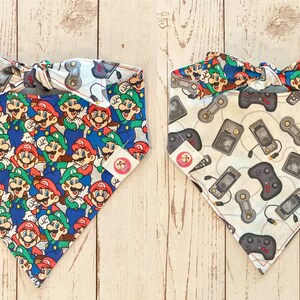 Video Game Dog Bandana, Video Game Bandana, Mario Bandana, Mario Dog Bandana, Reversible Dog Bandana, Tie On Bandana, Snap On Bandana