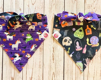 Halloween Dog Bandana, Halloween Bandana, Unicorn Bandana, Spooky Bandana, Reversible Dog Bandana, Tie On Bandana, Reversible Pet Bandana