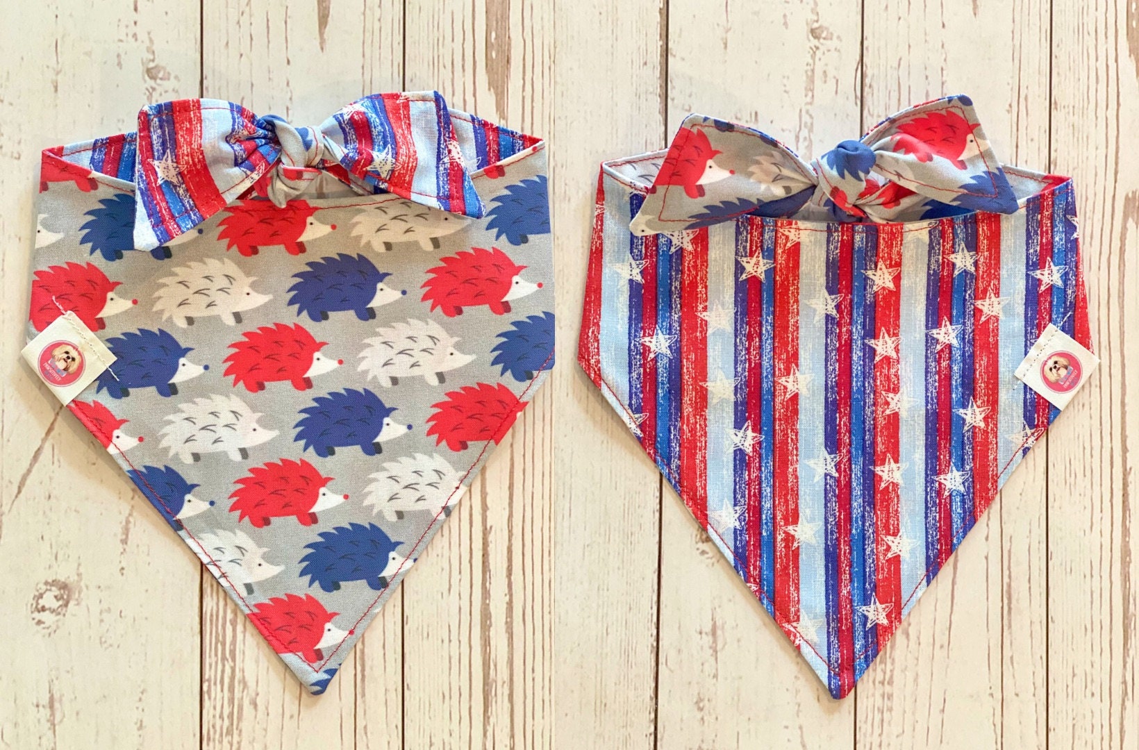 Patriotic Dog Bandana, Hedgehog Bandana, Patriotic Bandana, Reversible Dog Bandana, Dog Bandana, Tie On Bandana, Reversible Pet Bandana