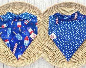 Patriotic Dog Bandana, July Fourth Bandana, Patriotic Bandana, Fourth of July, Dog Bandana, Reversible Dog Bandana, Snap On Dog Bandana