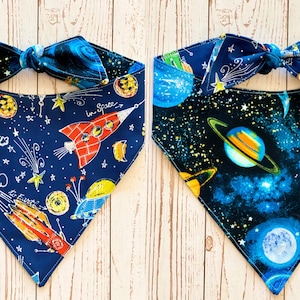 Space Dog Bandana, Planet Bandana, Space Bandana, Reversible Dog Bandana, Dog Bandana, Tie On Bandana, Reversible Pet Bandana, Dog Bandanas