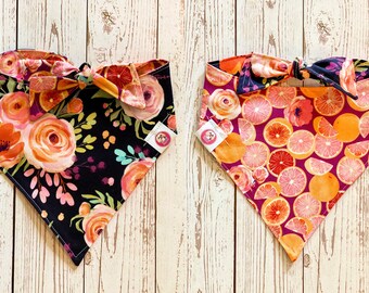 Floral Dog Bandana, Floral Bandana, Citru Bandana, Reversible Dog Bandana, Dog Bandana, Tie On Bandana, Reversible Pet Bandana, Dog Bandanas