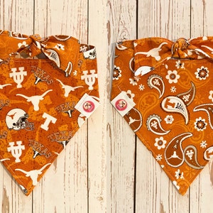 Longhorns Dog Bandana, Longhorns Bandana, University of Texas, Reversible Dog Bandana, Dog Bandana, Tie On Bandana, Reversible Pet Bandana,