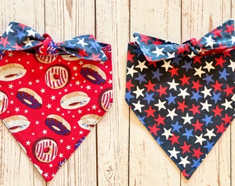 Donut Dog Bandana, Patriotic Dog Bandana, Patriotic Bandana, Donut Bandana, Reversible Dog Bandana, Dog Bandana, Reversible Pet Bandana