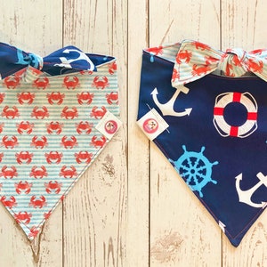 Crab Dog Bandana, Crab Bandana, Nautical Bandana, Reversible Dog Bandana, Dog Bandana, Tie On Bandana, Reversible Pet Bandana, Dog Bandanas