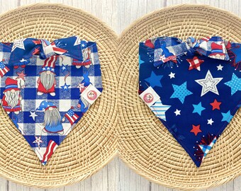 Patriotic Dog Bandana, July Fourth Bandana, Patriotic Bandana, Fourth of July, Dog Bandana, Reversible Dog Bandana, Snap On Dog Bandana