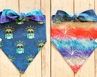 Patriotic Dog Bandana, Fireworks Bandana, Patriotic Bandana, Reversible Dog Bandana, Dog Bandana, Tie On Bandana, Reversible Pet Bandana