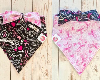 Breast Cancer Awareness, Dog Bandana, Breast Cancer Bandana, Bandana, Dog Bandana, Reversible Dog Bandana, Dog Bandana, Tie On Bandana