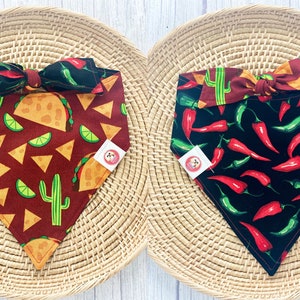 Tacos Dog Bandana, Tacos Bandana, Fiesta Bandana, Cute Dog Bandana, Tie On Dog Bandana, Reversible Dog Bandana, Snap On Dog Bandana