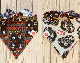 KISS Dog Bandana, KISS Bandana, Music Bandana, Music Dog Bandana, Reversible Dog Bandana, Dog Bandana, Tie On Bandana, Snap On Bandana