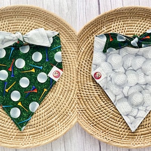 Golf Dog Bandana, Golf Bandana, Sports Bandana, Cute Dog Bandana, Tie On Dog Bandana, Reversible Dog Bandana, Snap On Dog Bandana