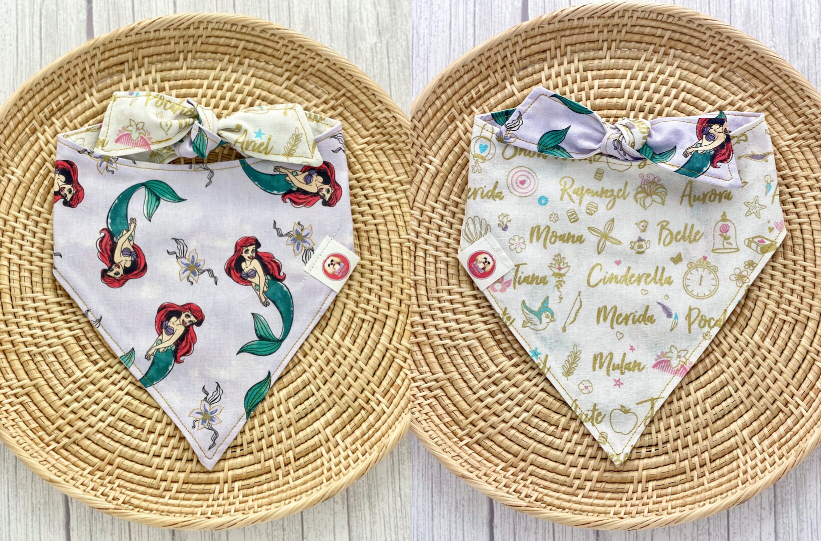 The Little Mermaid Dog Bandana, Disney Princess Bandana, Disney Dog Bandana, Tie On Dog Bandana, Reversible Dog Bandana, Snap On Dog Bandana