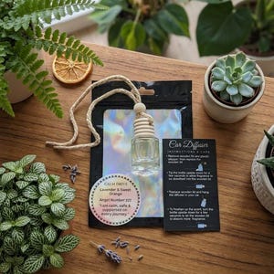 Difusor de carro Calm Drive | Óleos essenciais de lavanda e laranja doce.