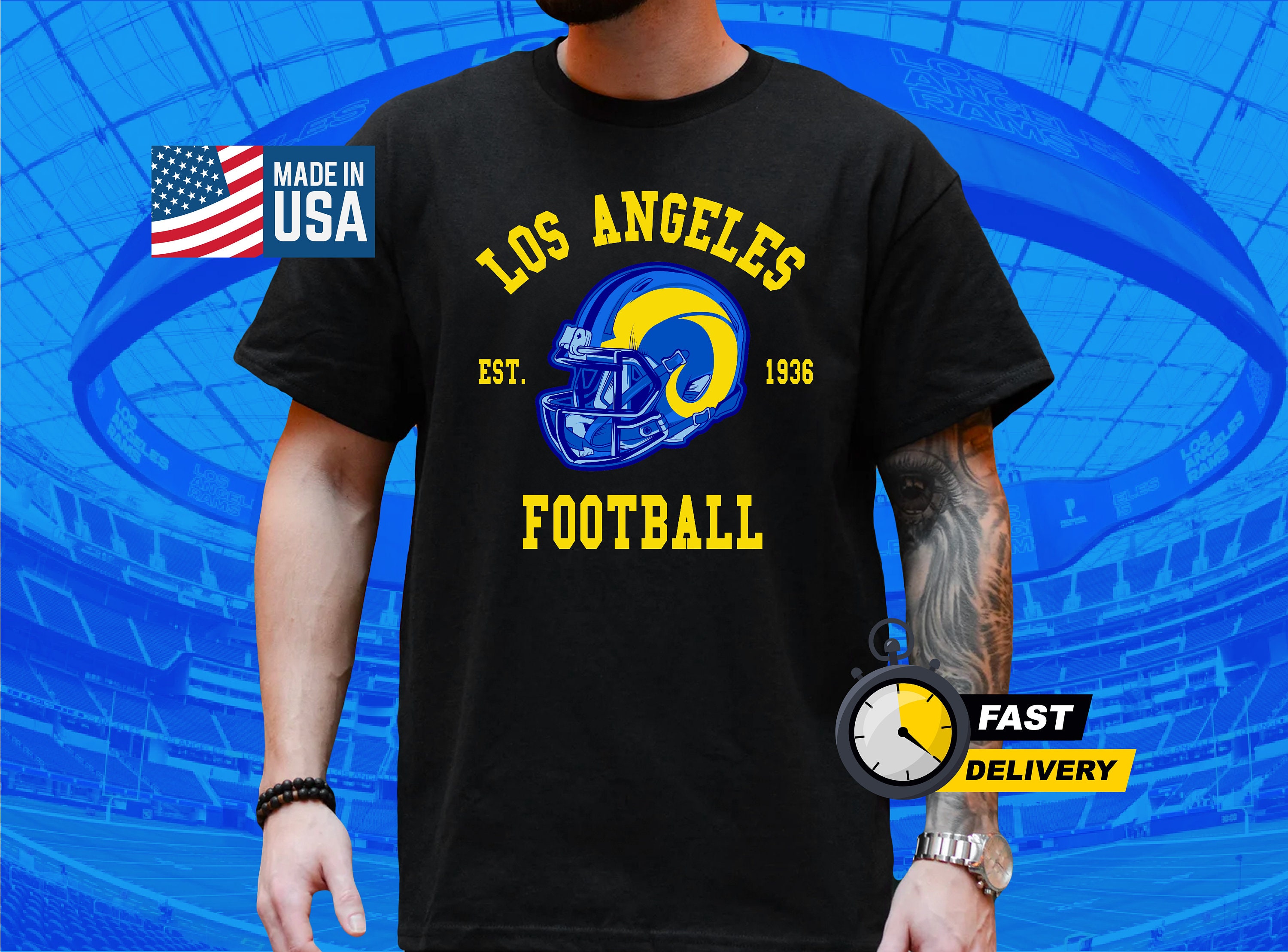 DiscoverTeeShop Vintage Los Angeles Classic T-Shirt Rams Shirt | American Football Arch Tee | Unisex Sizing