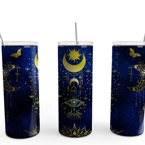 Celestial Moon seeing eye blue 20 oz Skinny straight tumbler file for Sublimation