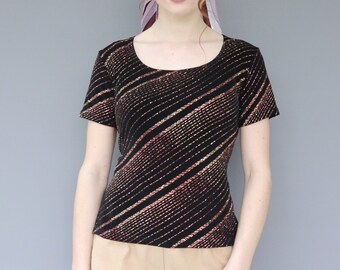 Vintage 90s black orange yellow shimmery sparkly t shirt top