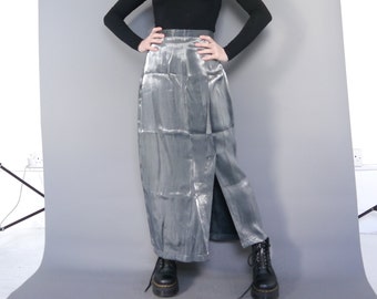 Vintage 90s silver shimmery slit leg maxi skirt