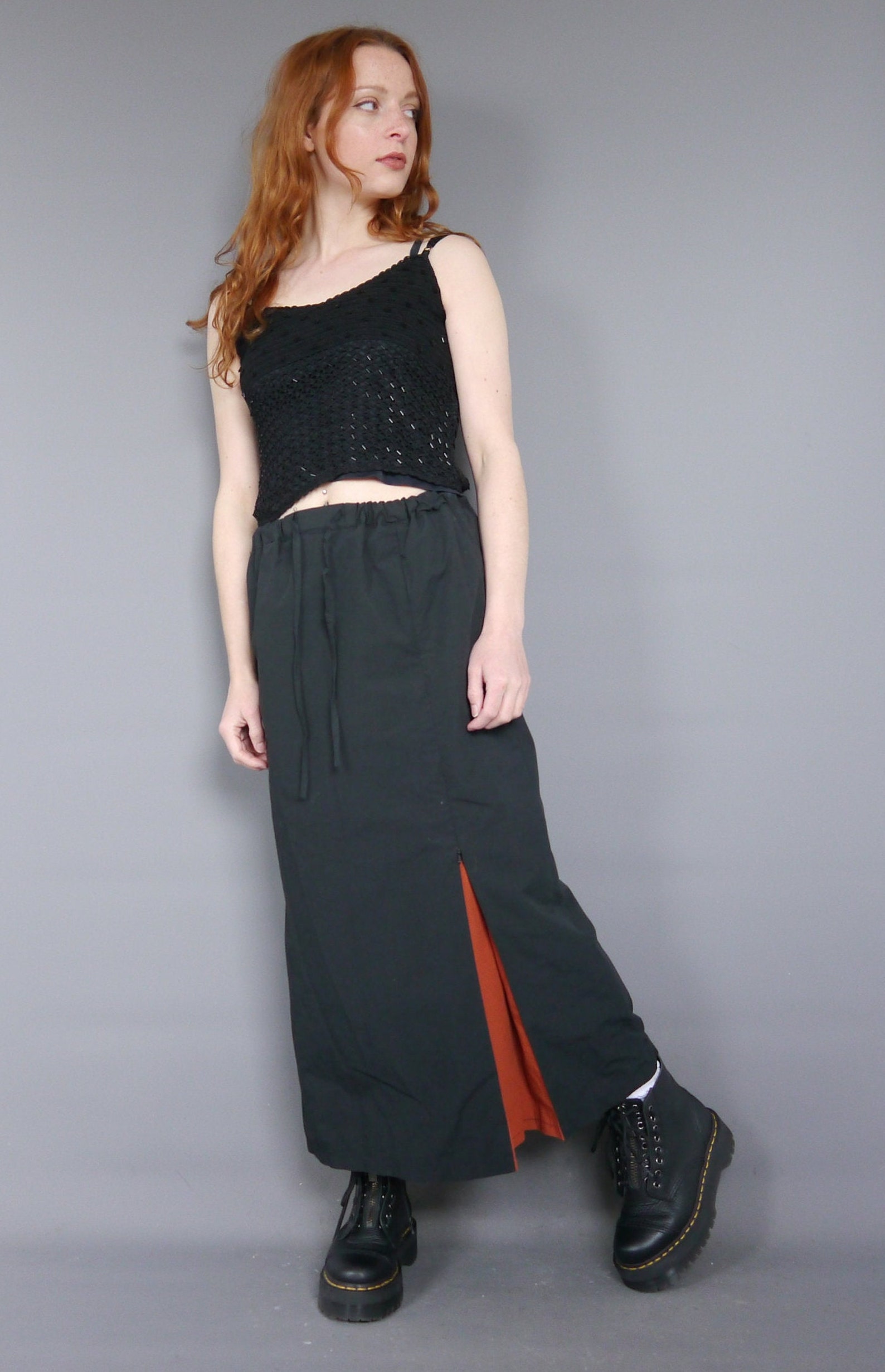 Vintage 90s black maxi red cargo maxi skirt Etsy