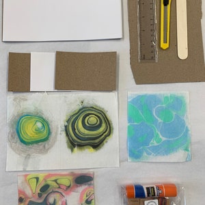 Updated Bookmaking KIT  Make 4+ Books Handmade marbled paper included  Gift Make books make cards diy books