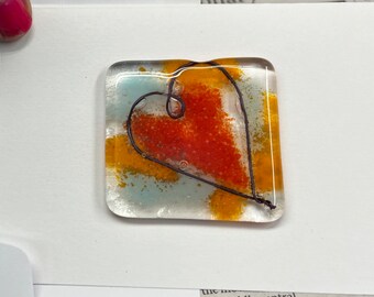 Fused Glass Heart Pocket Card. We write your custom message! Free Shipping!