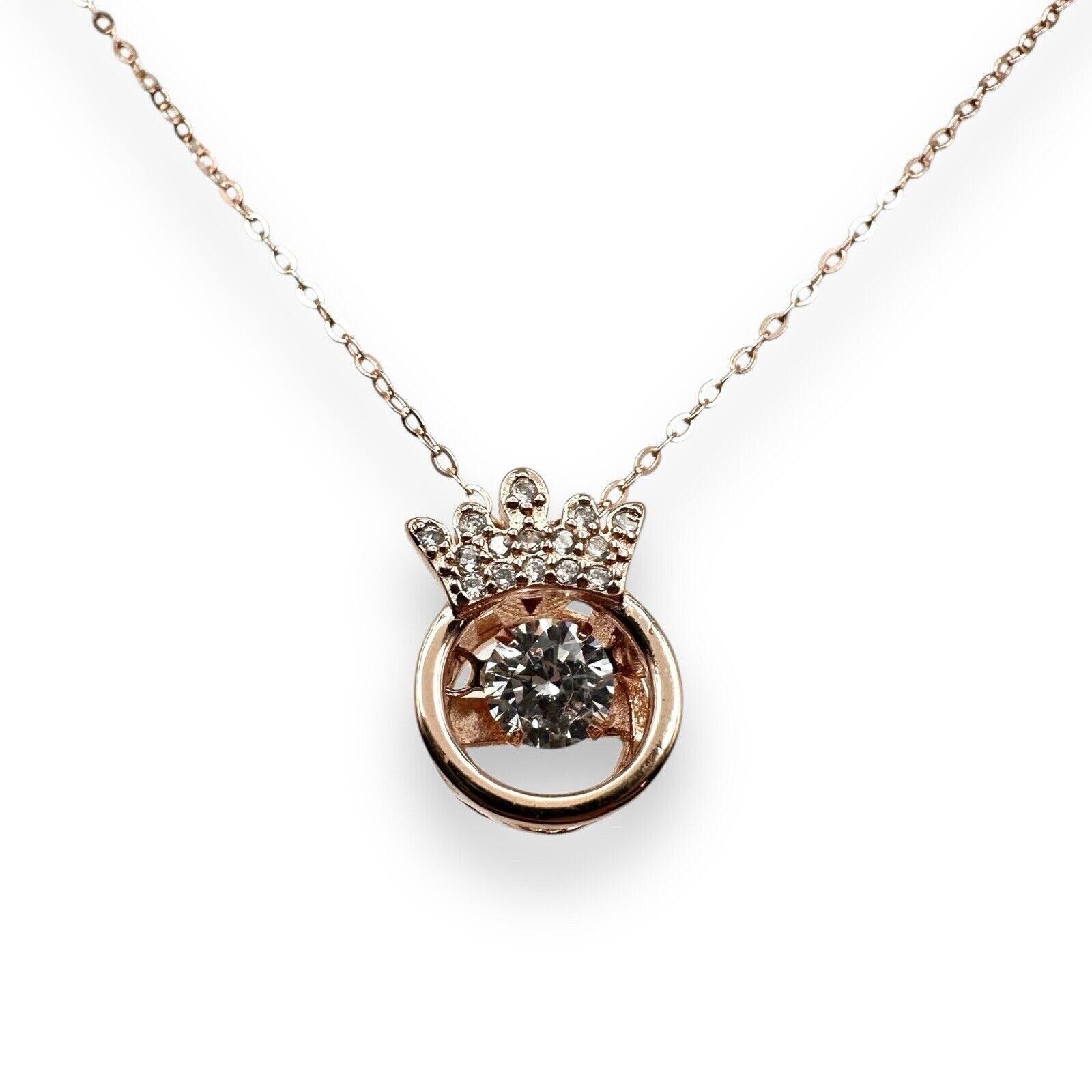 J ESTINA Sterling Silver Rose Gold CROWN Trembling CZ 925 Cute Tiny Necklace