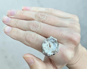 Sheffield Ring Watch 60s Cocktail Silver Tone Winds Up Cut Crystal Vintage Rare