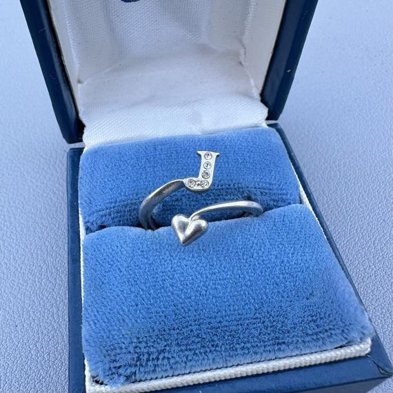 J Monogram Sterling Silver Initial Bypass Heart R… - image 1